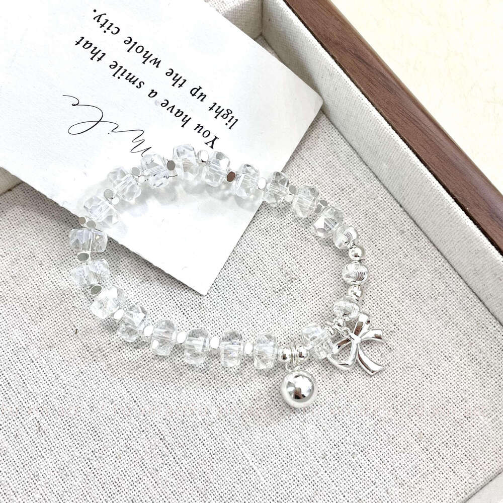 Crystal Bowknot Round Bead Bracelet Sweet Light Niche Design Simple Exquisite High-end Feel Personalized Versatile Jewelry 7a7
