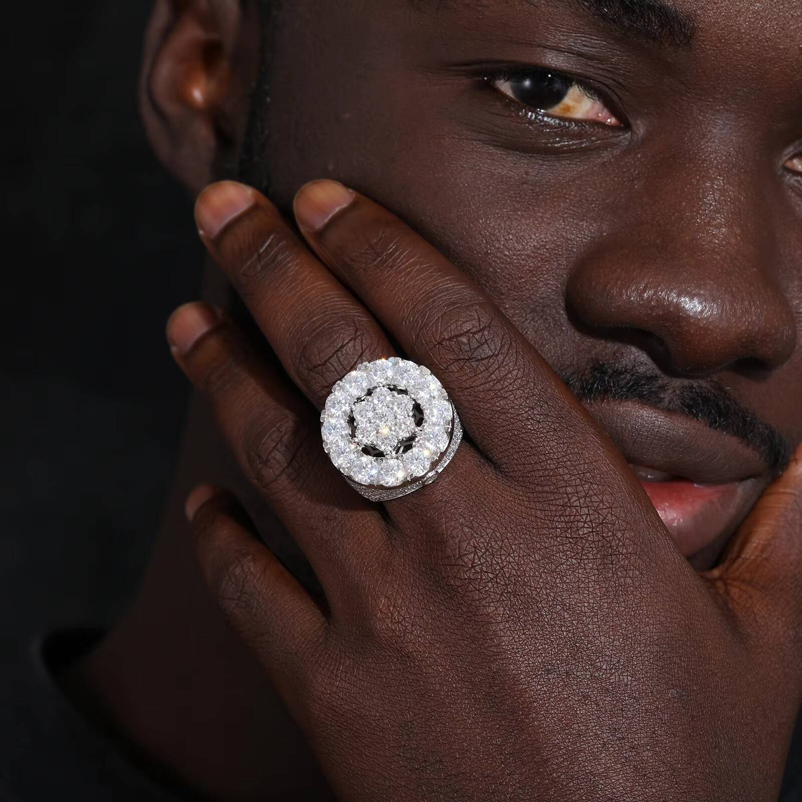 Wholesale Luxury Engagement Jewelry Gift 925 Sterling Silver 2 Layers VVS Moissanite Diamond Iced Out Halo Flower Wedding Ring