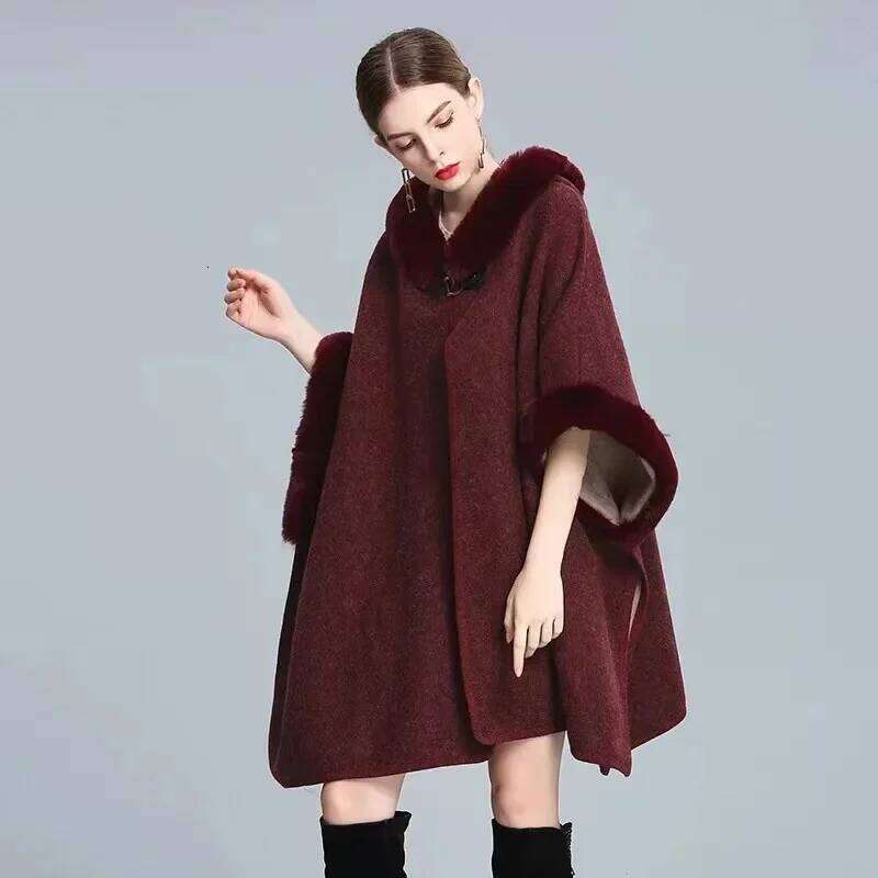 Designer Clothing 10 Colors Winter Fashion Loose Poncho Outstreet Long Cardigan Coat Warm Cloak Women Big Pendulum Capes With Faux Rabbit Fur Hat Fash