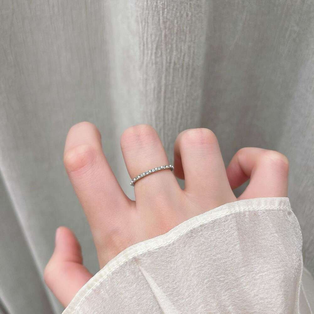 Closed Loop Mini Pearl Inlaid Full Zirconia Thin Gold and Silver Two-tone Optional 2025 Spring New Ring 8b2