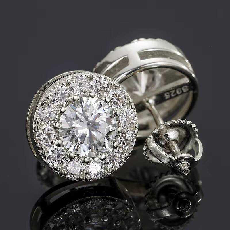 Hip Hop Fashion Men Iced Out Moissanite Earrings 925 Silver Screw Back Diamond Ear Stud With GRA Certificate
