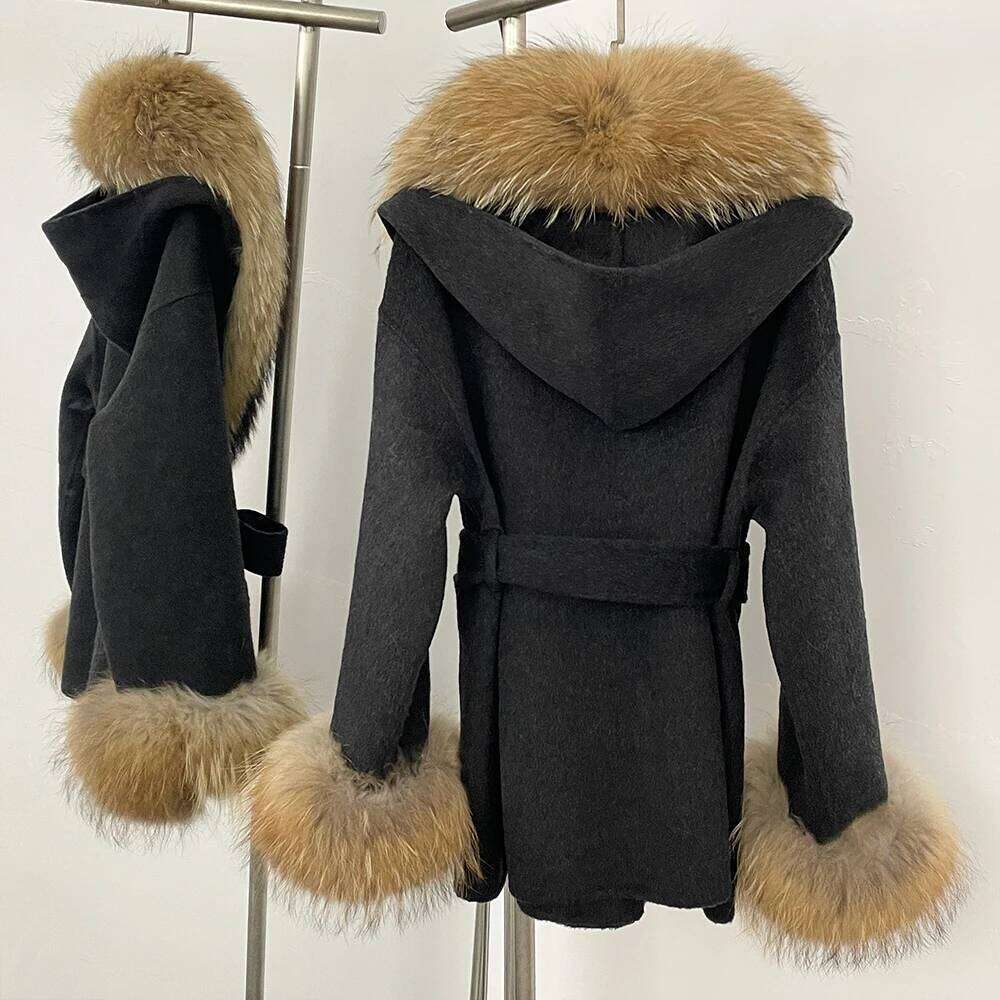 Designer Clothing Debai88 2025 New Winter Clothing Women Natural Fox Woolen Jacket Commute Belt Real Fur Wool Coat Female Fashion Outerwears Fashion