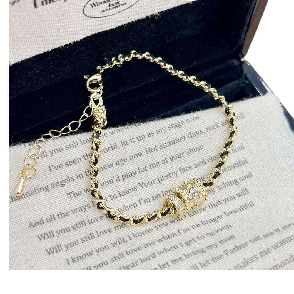 Running Ring Black Gold for Women Simple Fashionable Style Chain Brushed Sparkling Woven Bracelet abb