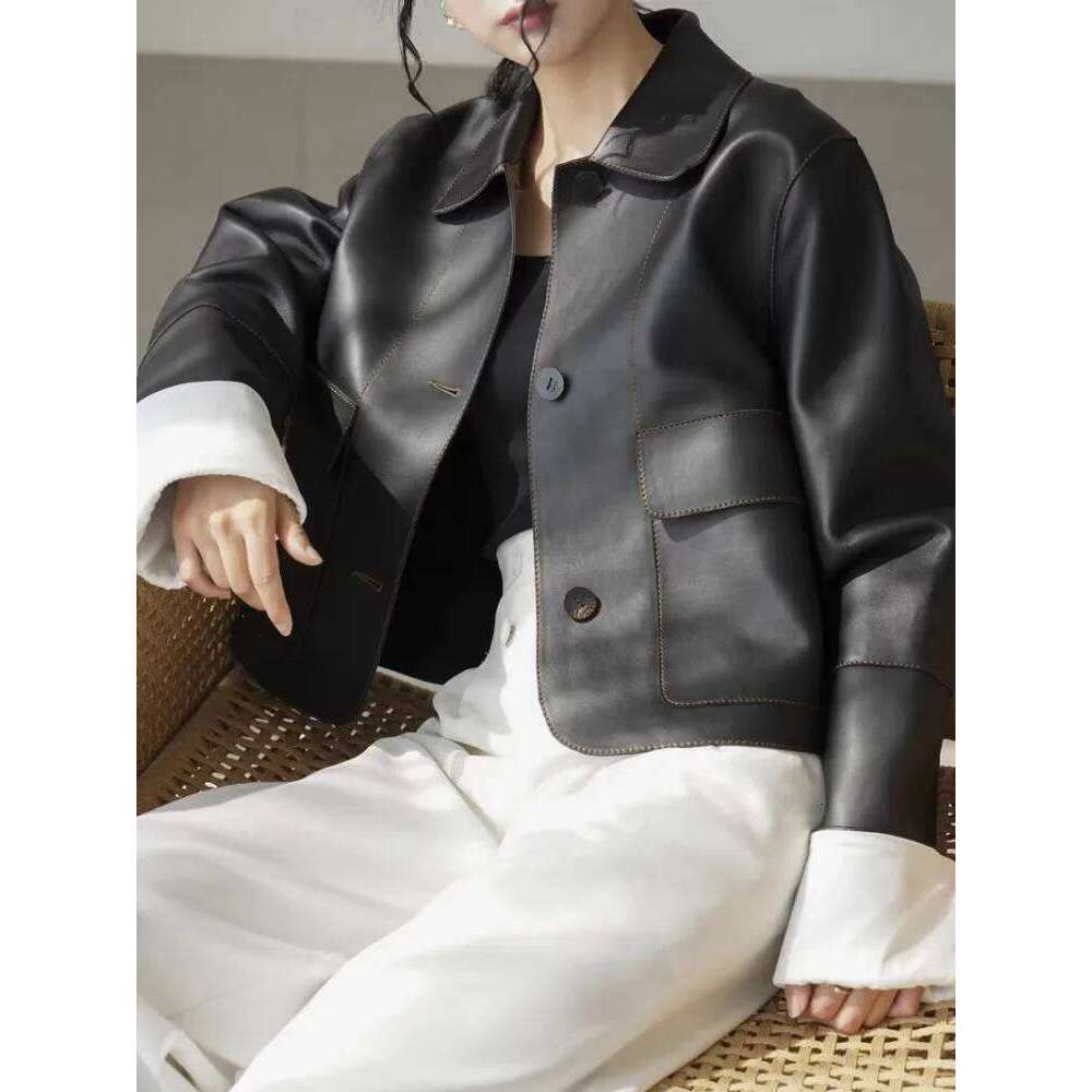 Retro Collar For Women In Autumn Winter, With A Sense Of , Fashionable And Chic Short Leather Jacket 250728