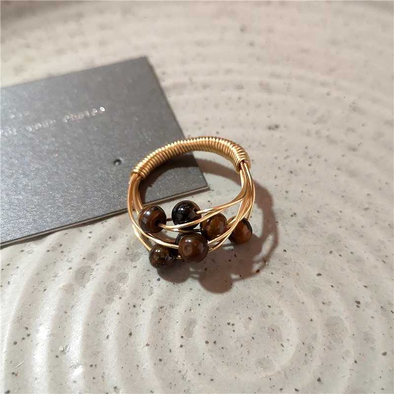 New Fashion Vintage Brown Spotted Tiger Eye Stone Rings For Women Silver Color Irregular Round Open Ring Aesthetic Jewelry Gift y250730