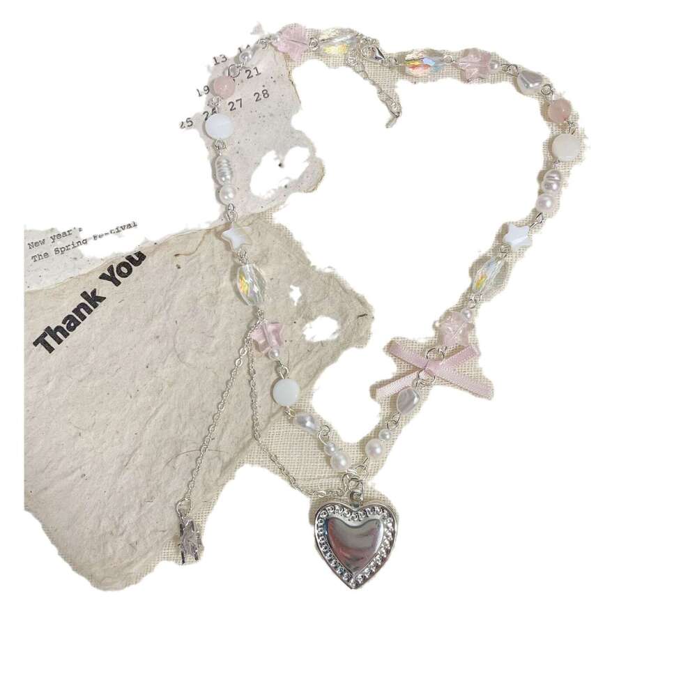 Dopamine Heart Pearl Necklace for Women, Niche Design, Exquisite High-end Collarbone Chain, 2024 Versatile Elegant Summer 72b