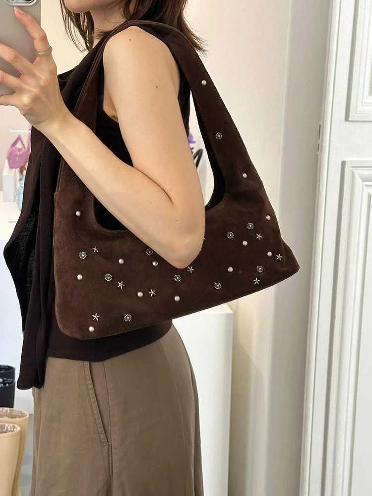 FAshion Stars Beading Handbags Women Autumn New Chic Design Vintage Suede one Shoulder Bags Trend All-maTChed Underarm Bag Y250730