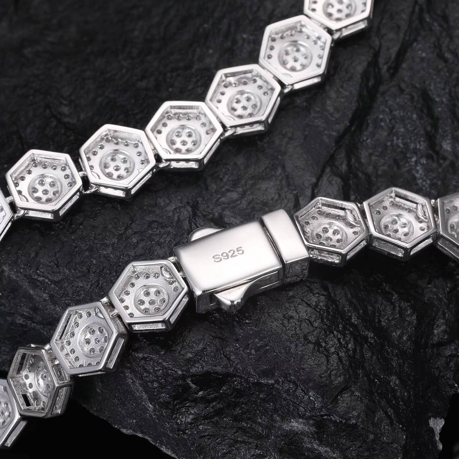 Jewelry Wholesale Mens Geometric Necklace 8.5mm 925 Sterling Silver VVS Moissanite Diamond Iced Out Hexagon Link Chain