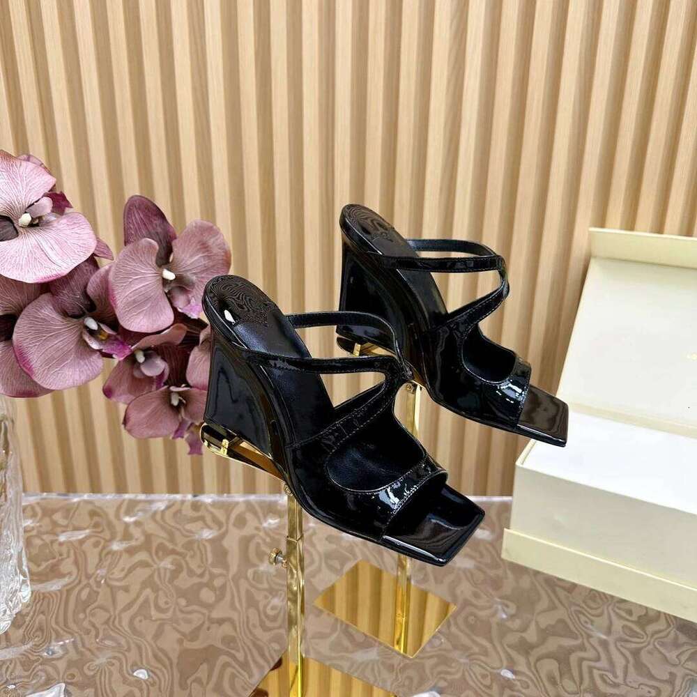 Women Size34-41 Genuine Leather Slippers Super High Heels Wedges Mules Pearls Slides Designer Shoes Zapatillas De Mujer b3f