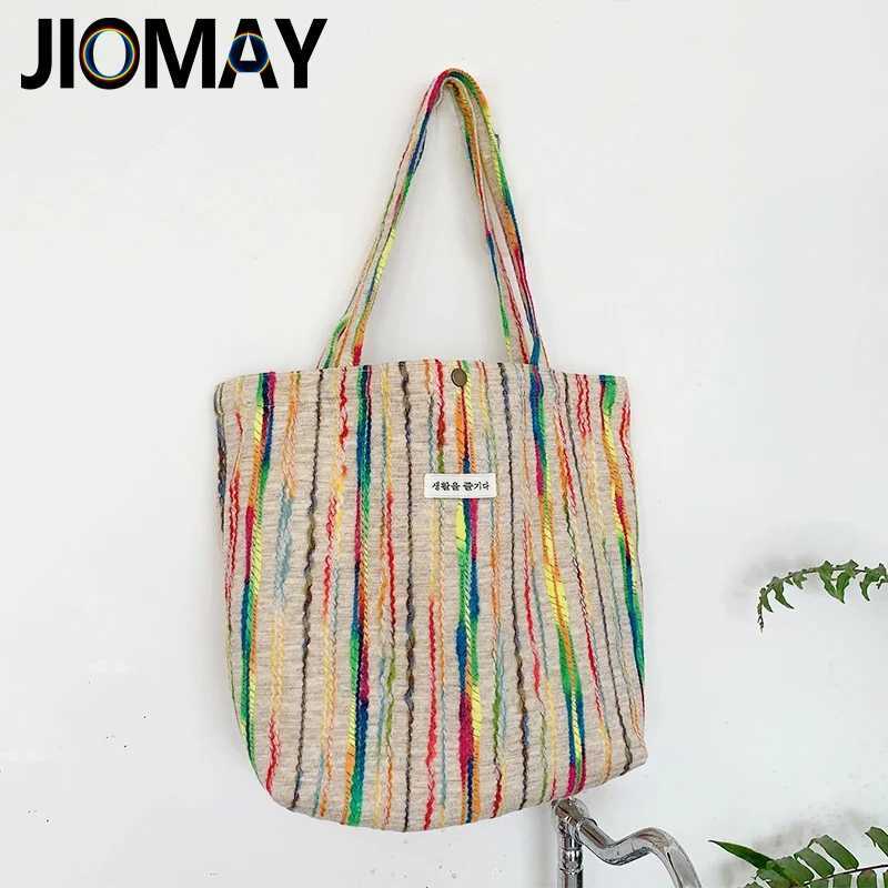 2024 Designer Beach Bag Casual with Buckle Cute Tote Bags Stripes Shopper Rainbow Canvas Shoulder Bag for Women by JIOMAY G250729
