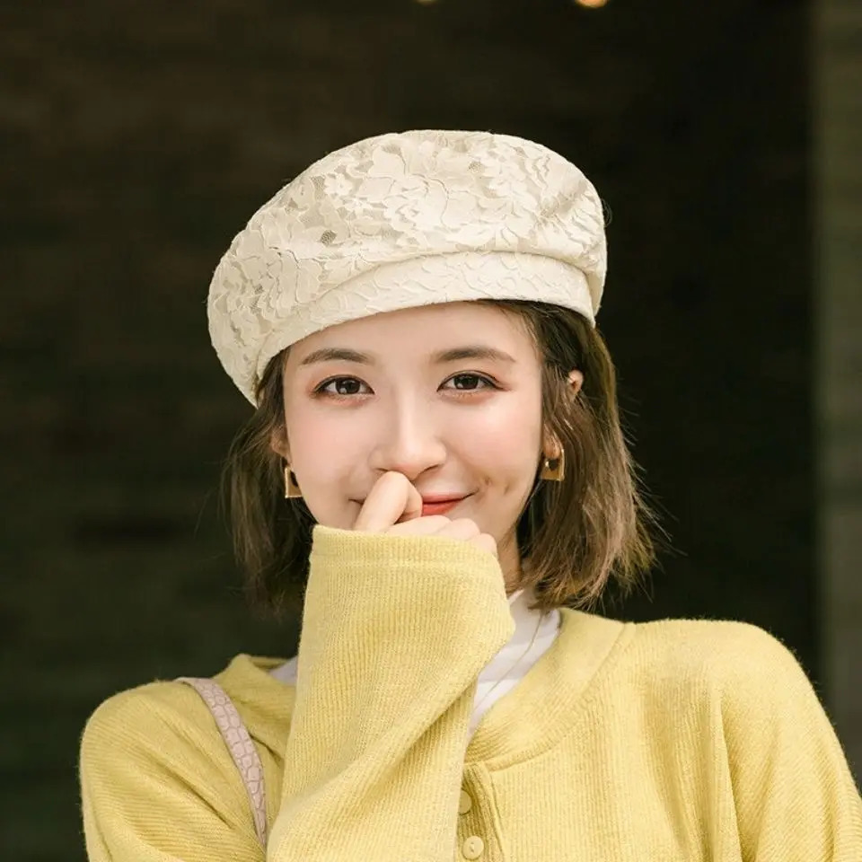 Thin Lace Beret Ladies Summer Street Shoot Fashion Bud Hat Elegant Artistic Spring Autumn Department Painter Hat Decorative Hats 250730