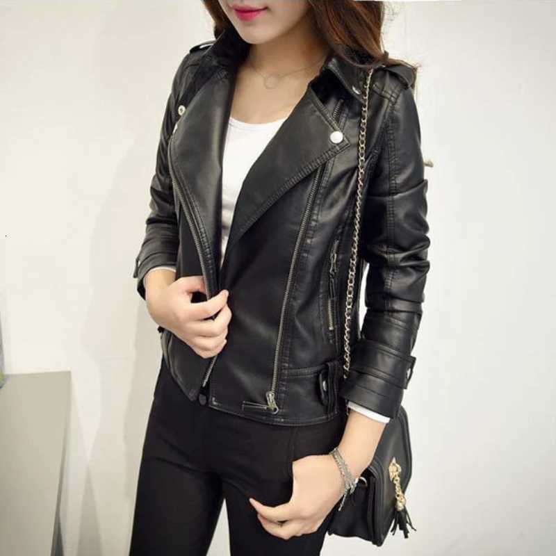 Fall Women Short Black PU Jacket Gothic Punk Style Fashion Motorcycle Leather Jacket Casual Wild Coat Goth Winter Coats M250729