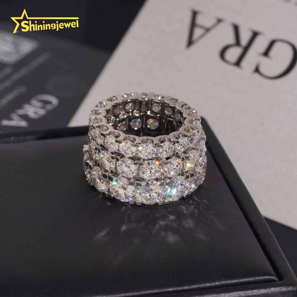 Premium Jewelry Silver 4Mm 5Mm 65Mm Round Chrysolite Eternity Iced Out Women Wedding Ring