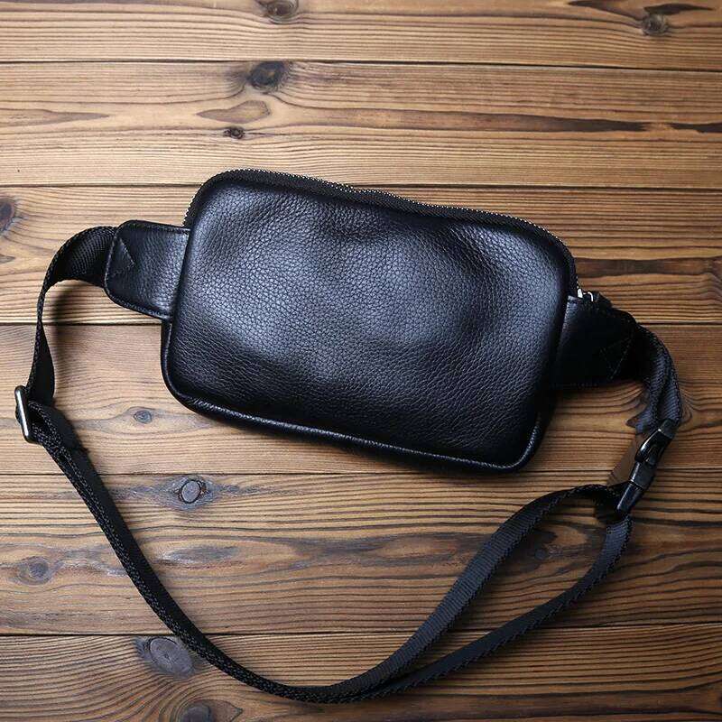 NZPJ Genuine Leather Men's Chest Natural Cowhide Crossbody Casual Shoulder Bag, Sports Multifunctional Phone Waist Bag