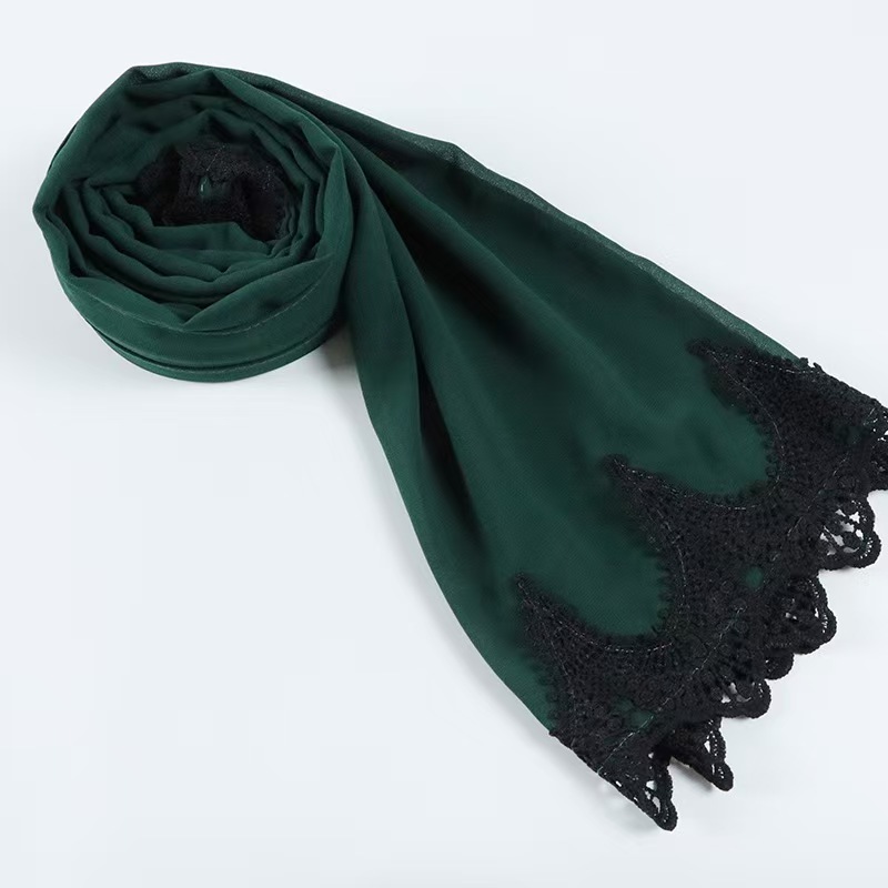T1357 New Lace Chiffon Bead Malay Long Scarf Pearl Chiffon Hijab Scarf Silk Shawl