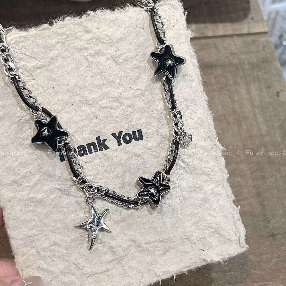 Micro Pave Zircon Star Necklace Niche Design High-end Mixed Material Clavicle Chain Light Personality Trendy Choker c57