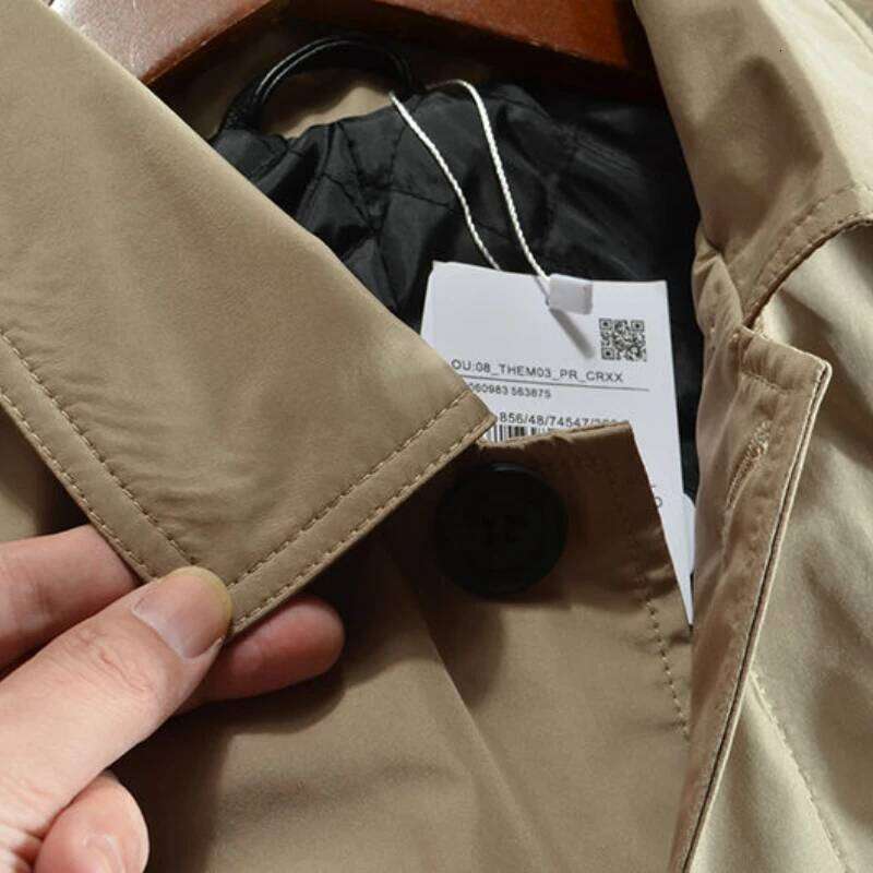 Men's Elegant Windbreaker Korean Style Simple Cotton Jacket for Warmth in Winter Medium Length Lapel Trench Coat Button Up Top