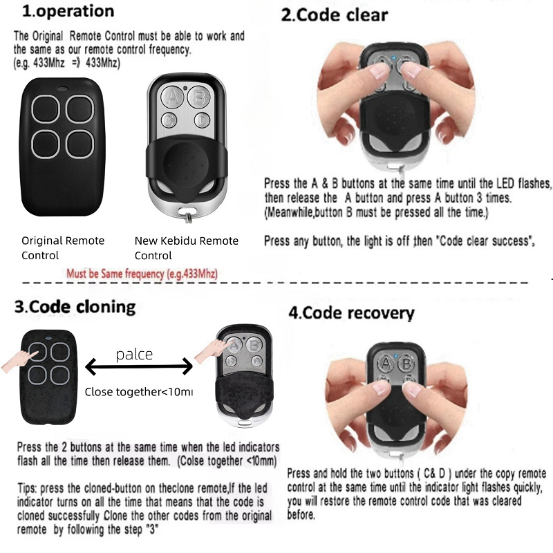 Universal Garage Door Control 433mhz 315mhz Metal Four key Copy Remote Control controller Gate Remote Control Duplicator