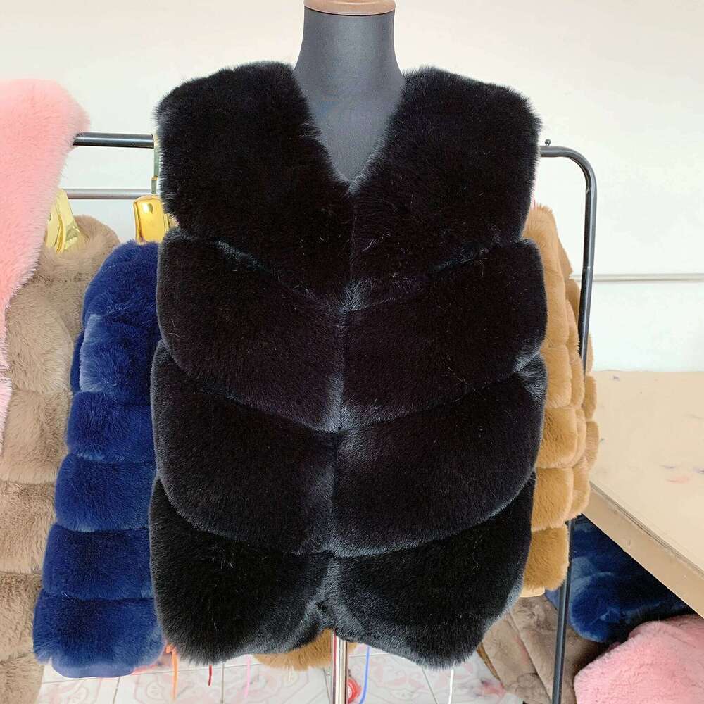 LHXDW Winter women's cold blouse with fur faux fur coat Vest fluffy jacket thick Synthetic fur coat for women fur vest
