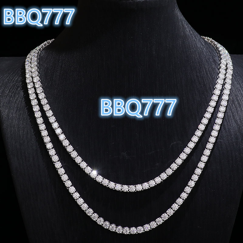 Fashion Jewelry Iced Out Diamond Tennis Chain 4mm 22/24 Inches 925 Sterling Silver VVS Moissanite Tennis Chain Necklace