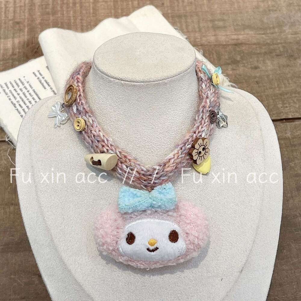 Cute Cartoon Meowing Cat Collar for Girls Sweet Niche Simple Woven Plush Woolen Doll Clavicle Chain e2a