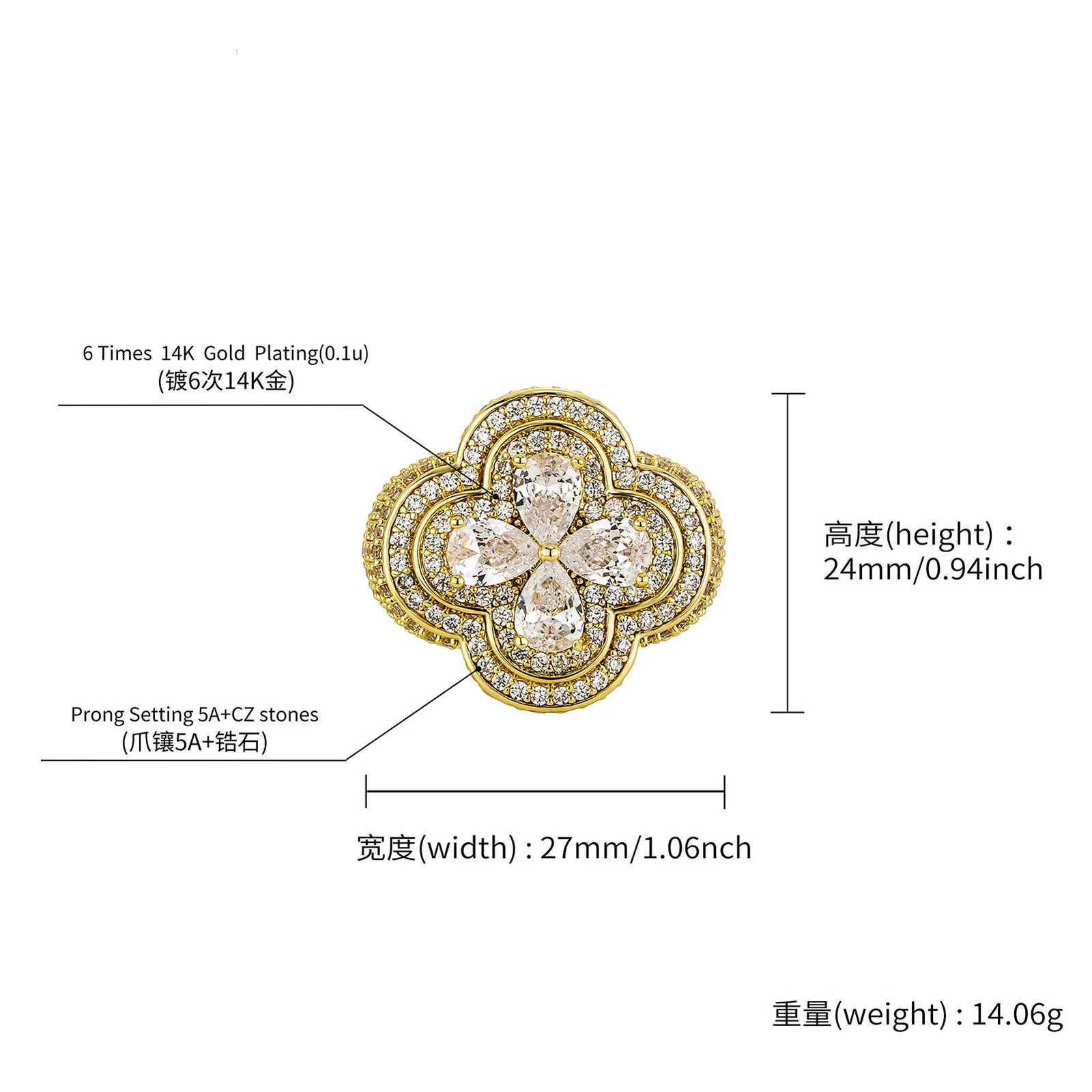 TOPGRILLZ Iced Out Colorful Four Leaf Flower Ring Bling Micro Paved Cubic Zirconia Punk Rings For Men Women Jewelry y250730