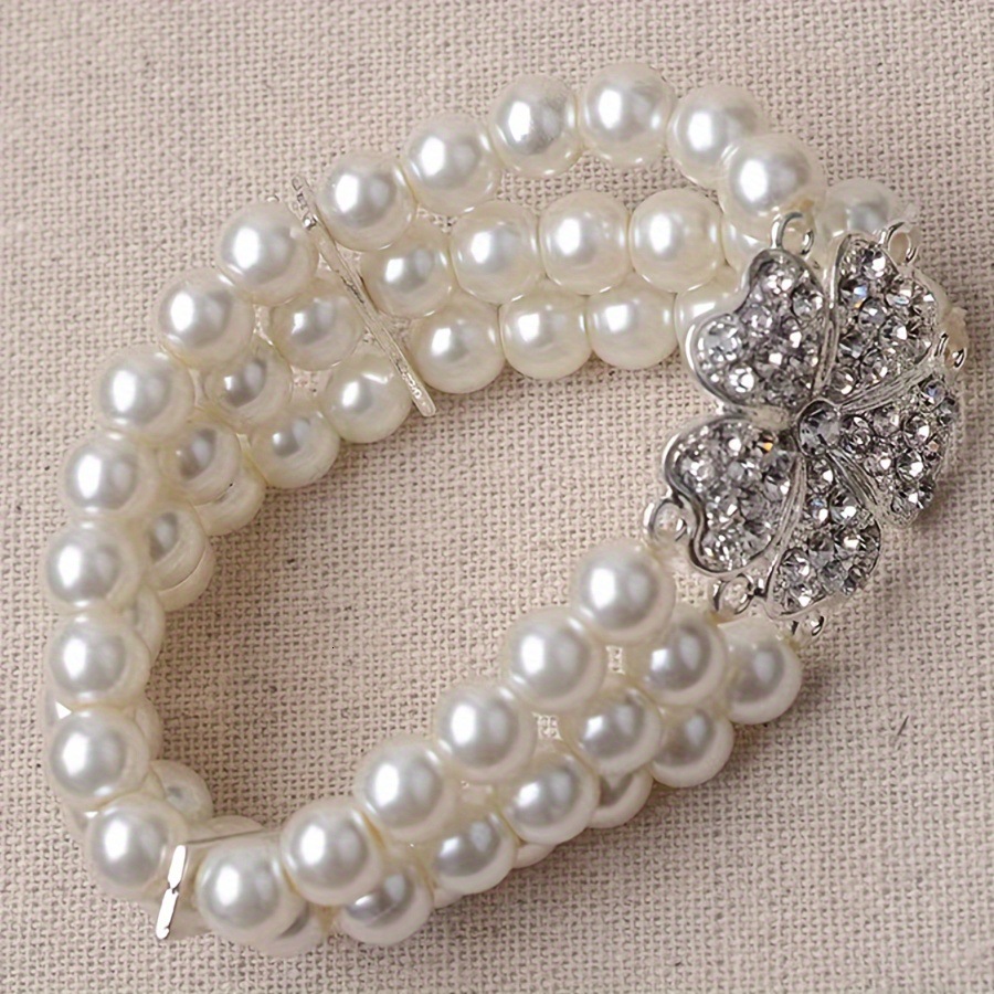 Korean Fashion Women's Three-layer Rhinestone Pearl Designer Bracelet Bracelet Elegant Sparkling Multi-layer Elastic Bracelet Madam