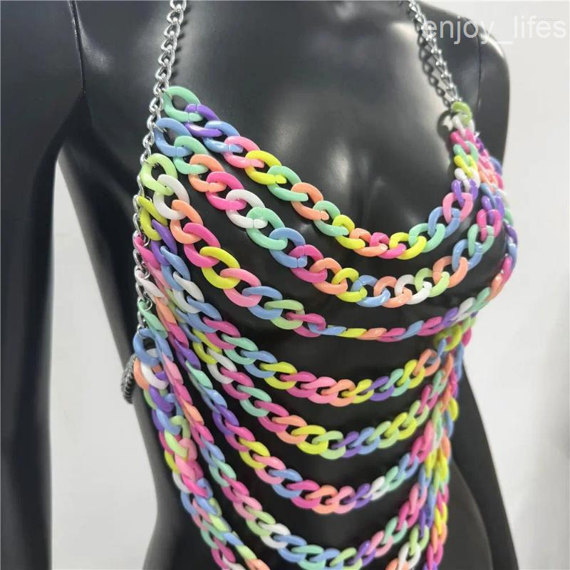 Womens Tanks Fashion Colorful Acrylic Chain Tank Top Women Sexy Backless V Neck Halter Tassel Camisole Rave Festival Party Crop Tops