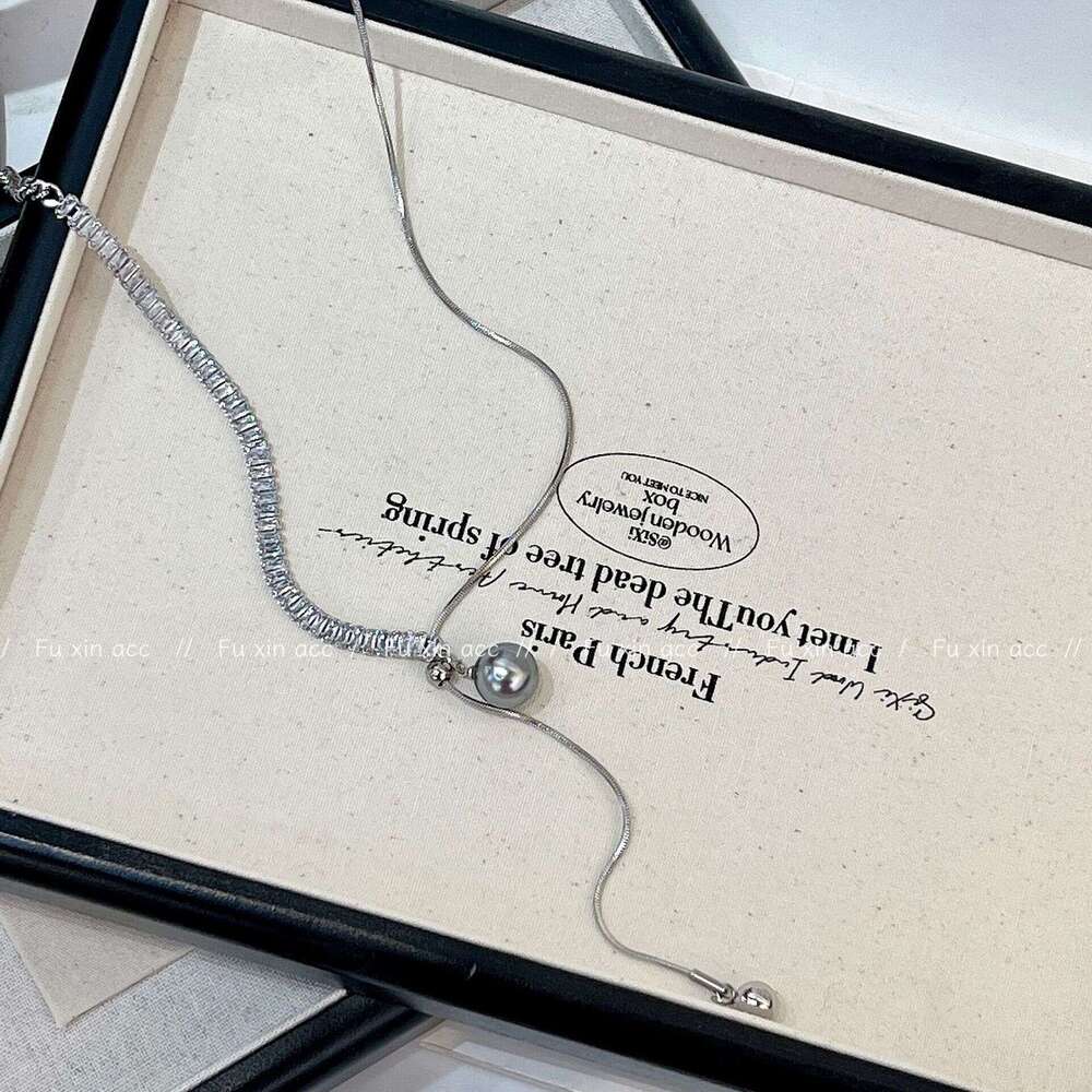 FX New Stainless Steel Round Bead Pendant Tassel Necklace Niche Couple Style Zircon Clavicle Chain Light High-end Choker 986