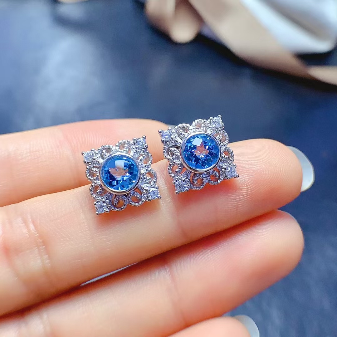 Allergy Free 925 Silver Topaz Stud Earring 5mm Total 1ct Natural Topaz Earrings with Thick 18K Gold Plating