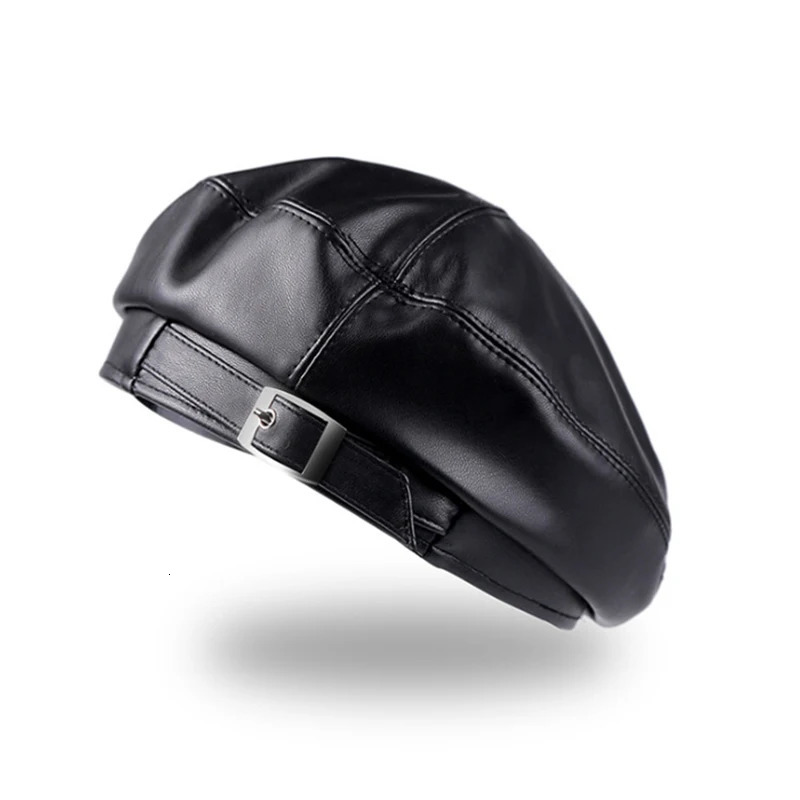 PU Leather Beret Caps Fashion Men Women Beret Hat Unisex Beanies 250730