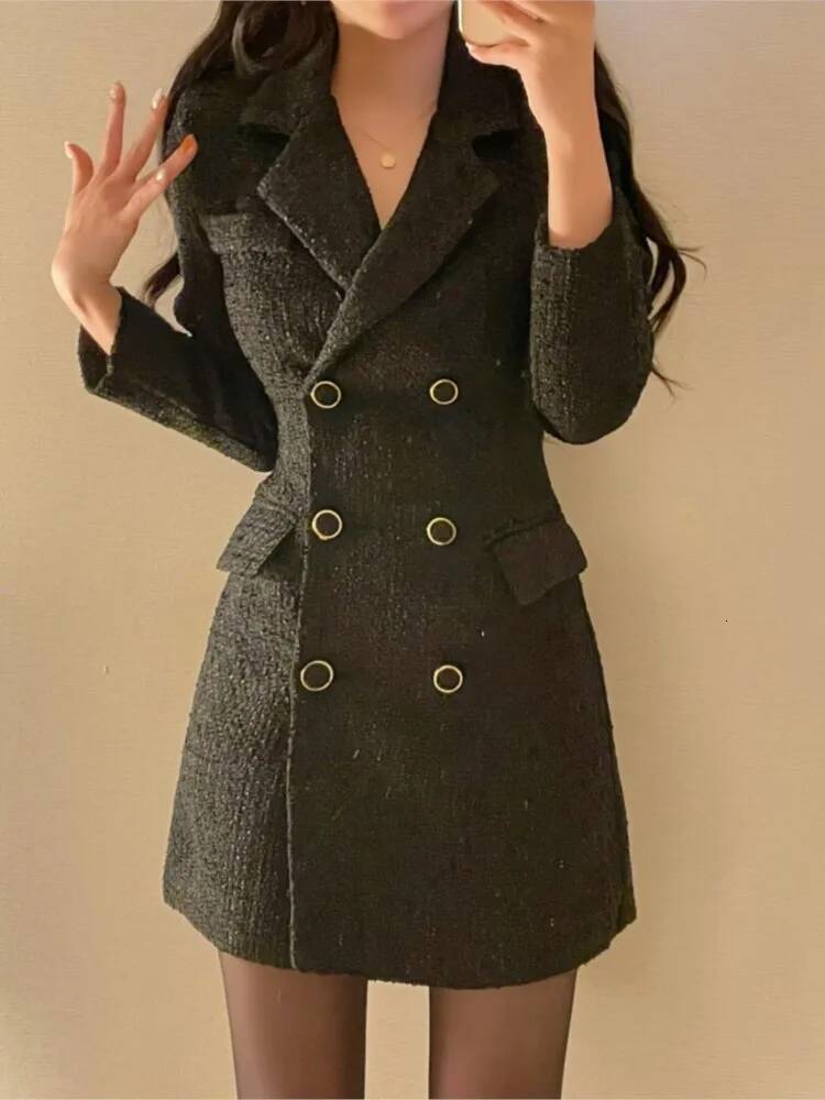 Elegant Tweed Blazer Double Breasted Slim Short Dresses for Women Korean Fashion Office Lady Coat Dress Autumn Winter New ddmysept ddmysept