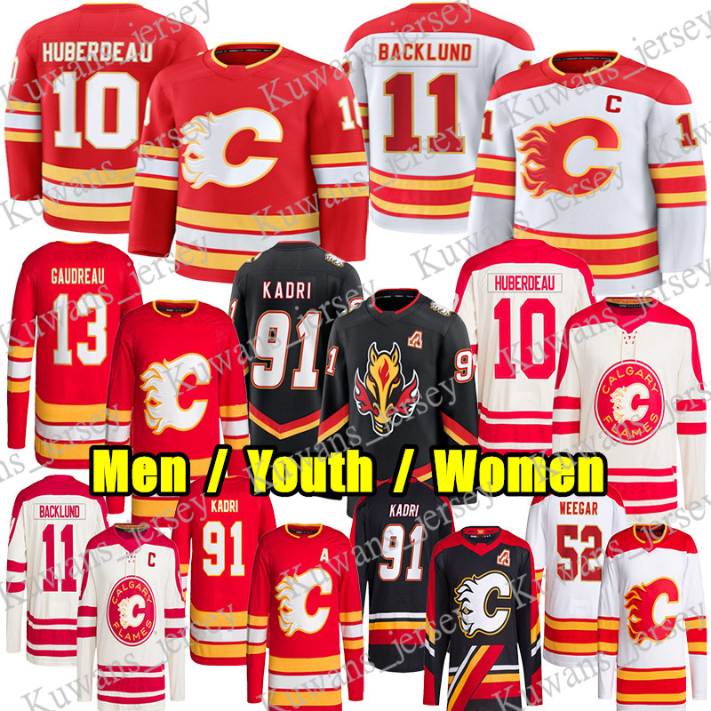 #10 Jonathan Huberdeau calgary hockey jersey flamess jersey #91 Nazem Kadri Dustin Wolf Cooley Mikael Backlund MacKenzie Weegar Jarome Iginla Johnny Gaudreau jersey