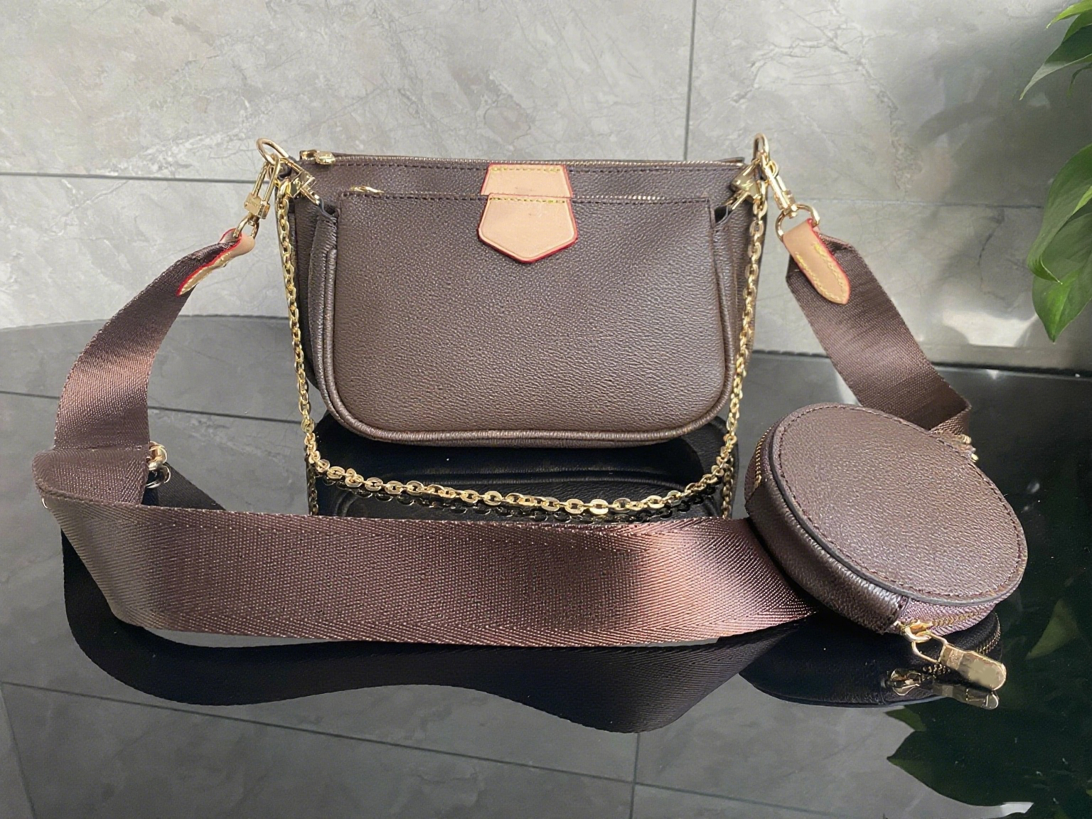 Pink strap crossbody bags designer bag 3pcs set women shoulder bag luxury cross body bag Multi Pochette Gold chain Messenger Tote bag Coin Purse