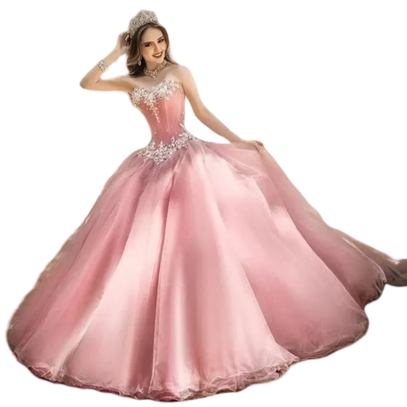 2025 Pink Princess Quinceanera Dresses Rhinestones Crystal Beaded Sweetheart 16 Dress abiti da cerimonia Boutique Prom Gowns