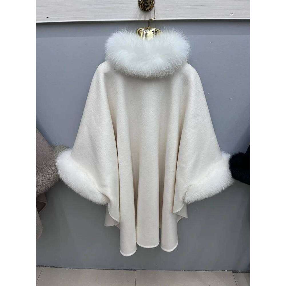 Designer Clothing Natural Real Winter Fox Fur Collar Long Cashmere Wool Woolen Women Jacket Outwear Ladies Female Coat Fashion