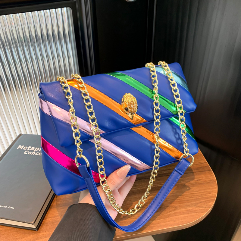 2024 Summer New Women's Color Block Patchwork Chain Simple Fashion Single Shoulder Crossbody Eagle Head Bag ddmymoon