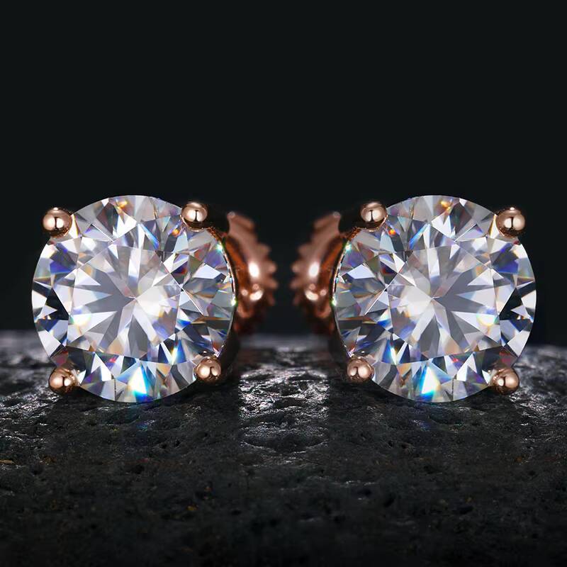 Fashion Luxury Iced Out Diamond Screw Back 18K Gold Plated Sterling Silver 8mm 2ct Lab Grown Moissanite Women Stud Earrings