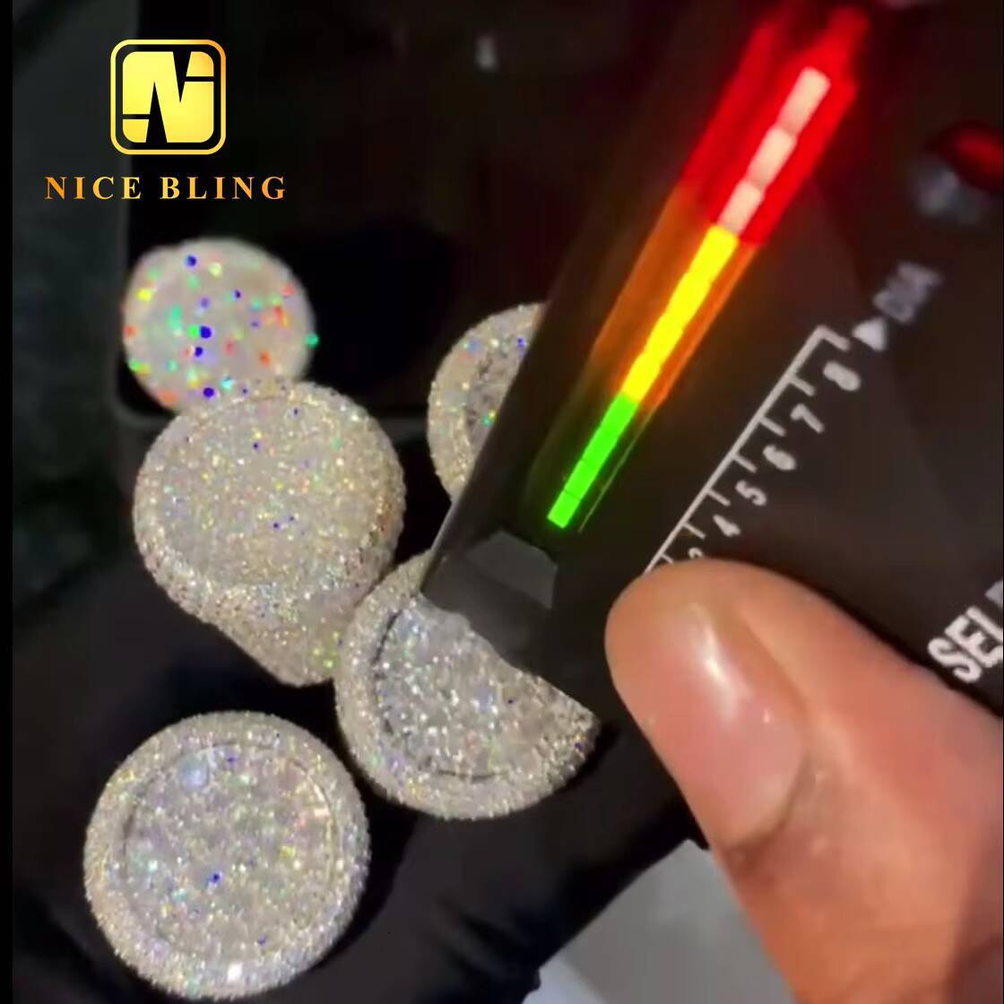 Stock Pass Diamond Tester Hip Hop Jewelry 925 Silver Fully Iced Bubble Edge Round Diamond Moissanite Men Ring