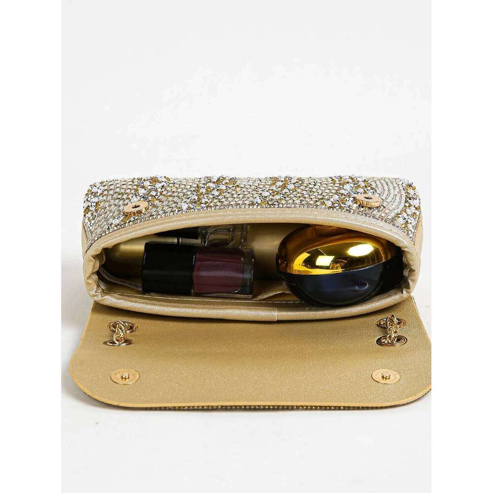 1PC Sier Square Bag,Glitter Bling,Shiny Glamorous,Elegant,Exquisite Big Rhinestone Chain Decor Shoulder Evening Bag, Top Two-w