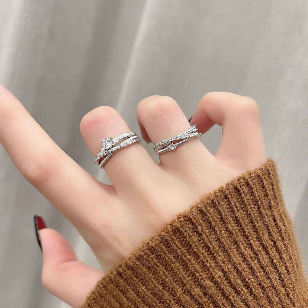 Multi-layer Surround Brushed Zircon Open Ring Elegant Personality Light Luxury High-end Fashion Niche 0e3