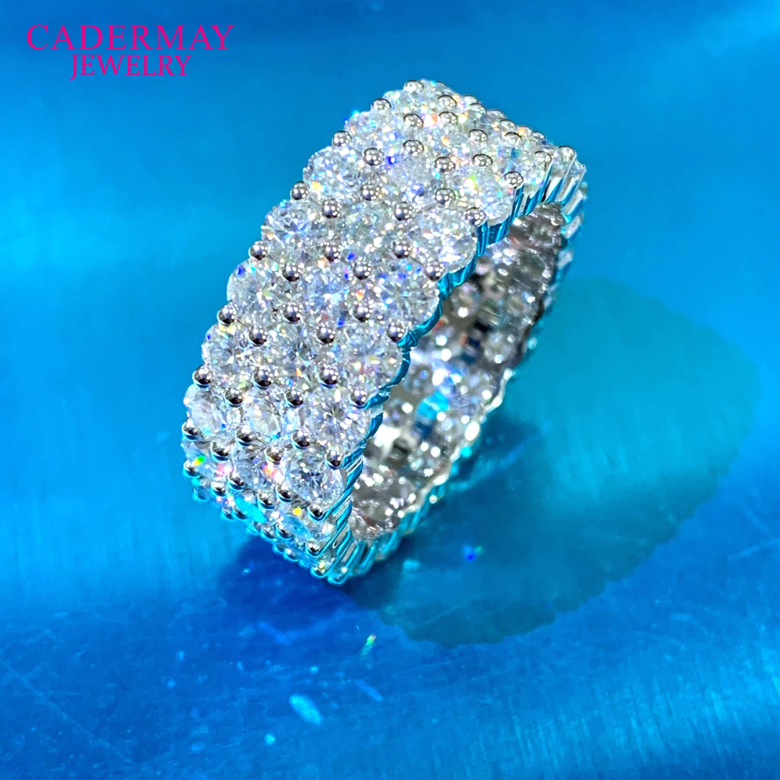 Hiphop Jewelry 3 Rows Moissanite Eternity Band 3.5mm Big Stones Iced Out 925 Sterling Silver Moissanite Engagement Ring Men