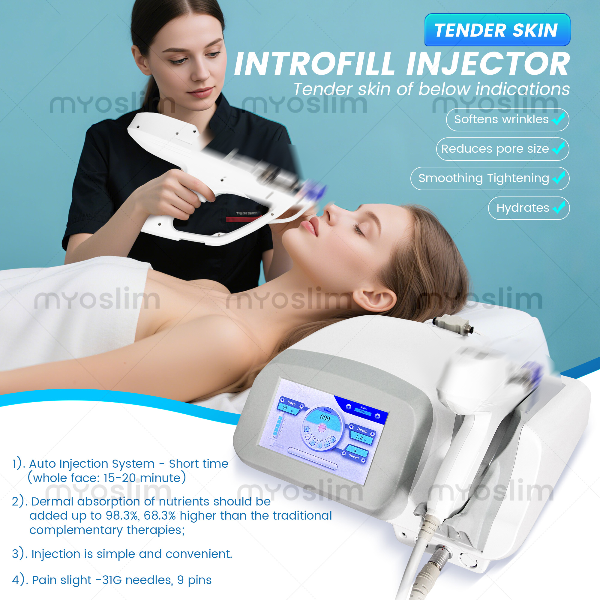 Professional Mesotherapy Gun Wrinkle Removal and Skin Moisturizing Face Lift Skin Suitable for Beauty Salons or Spa Clinics