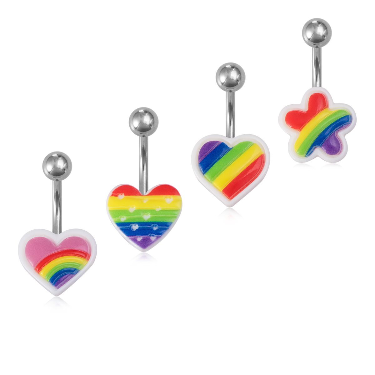 Rainbow Love Flower Stainless Steel Navel Ring Body Piercing Jewelry Ear Bone Ring Wholesale