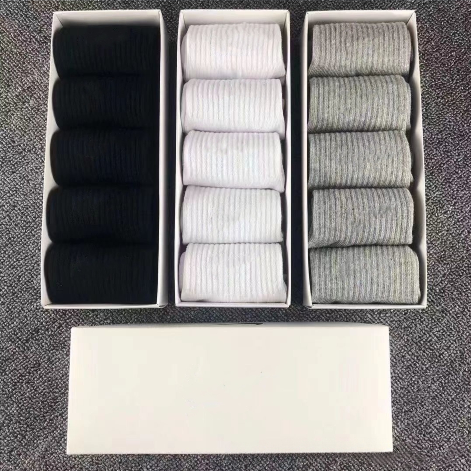 5 pairs/Designer low, medium and high waist solid black, white and gray breathable cotton socks letter breathable jogging, basketball and football sports socks1-1