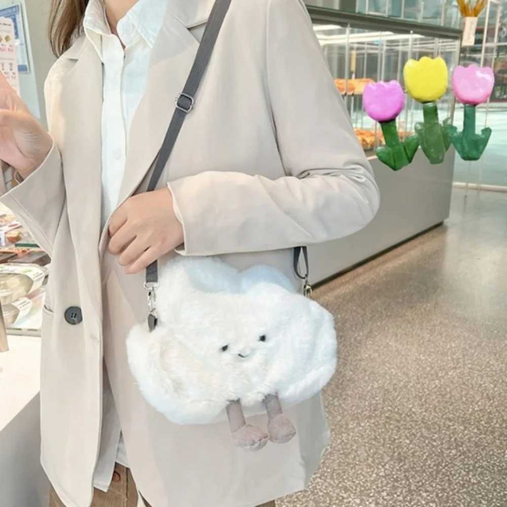 Lovely Soft Plush Little White Cloud Bag Wear Resistant Women Bag Durable Large Capacity Shoulder Bag Soft Cell Phone Pouch Y250730