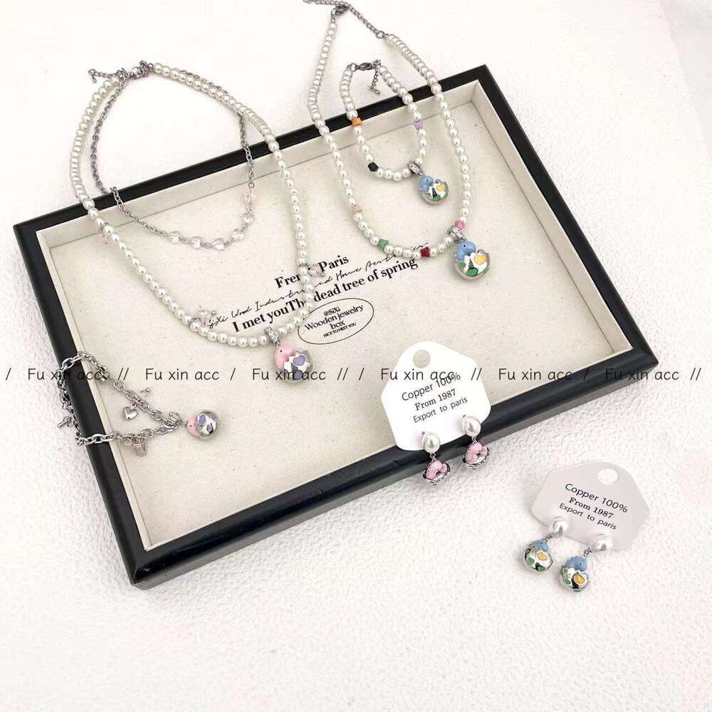 Girlish Pink Shell-Breaking Dragon Egg Necklace Petite Exquisite Pearl Earrings Women's Unique Design Cute Versatile Bracelet e87