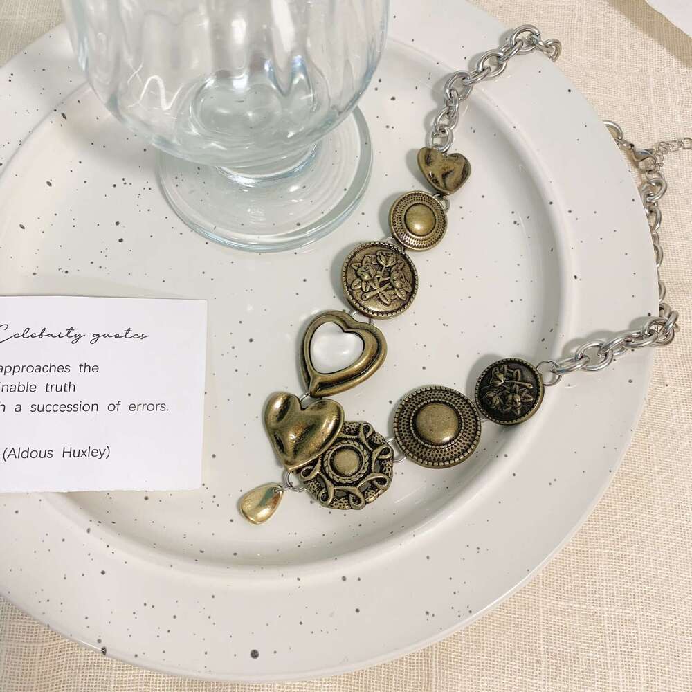 FUXIN New Chinese Style Punk Titanium Steel Necklace for Women Brass Vintage Button Hot Girl Collarbone Chain 914