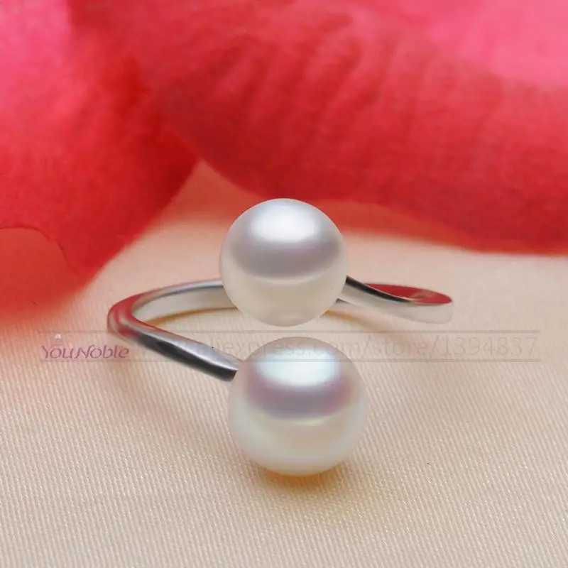 100% Natural Cultured Double Pearl Rings For Women Silver 925 Double Adjustable Ring With Pearl Birthday Gift y250730