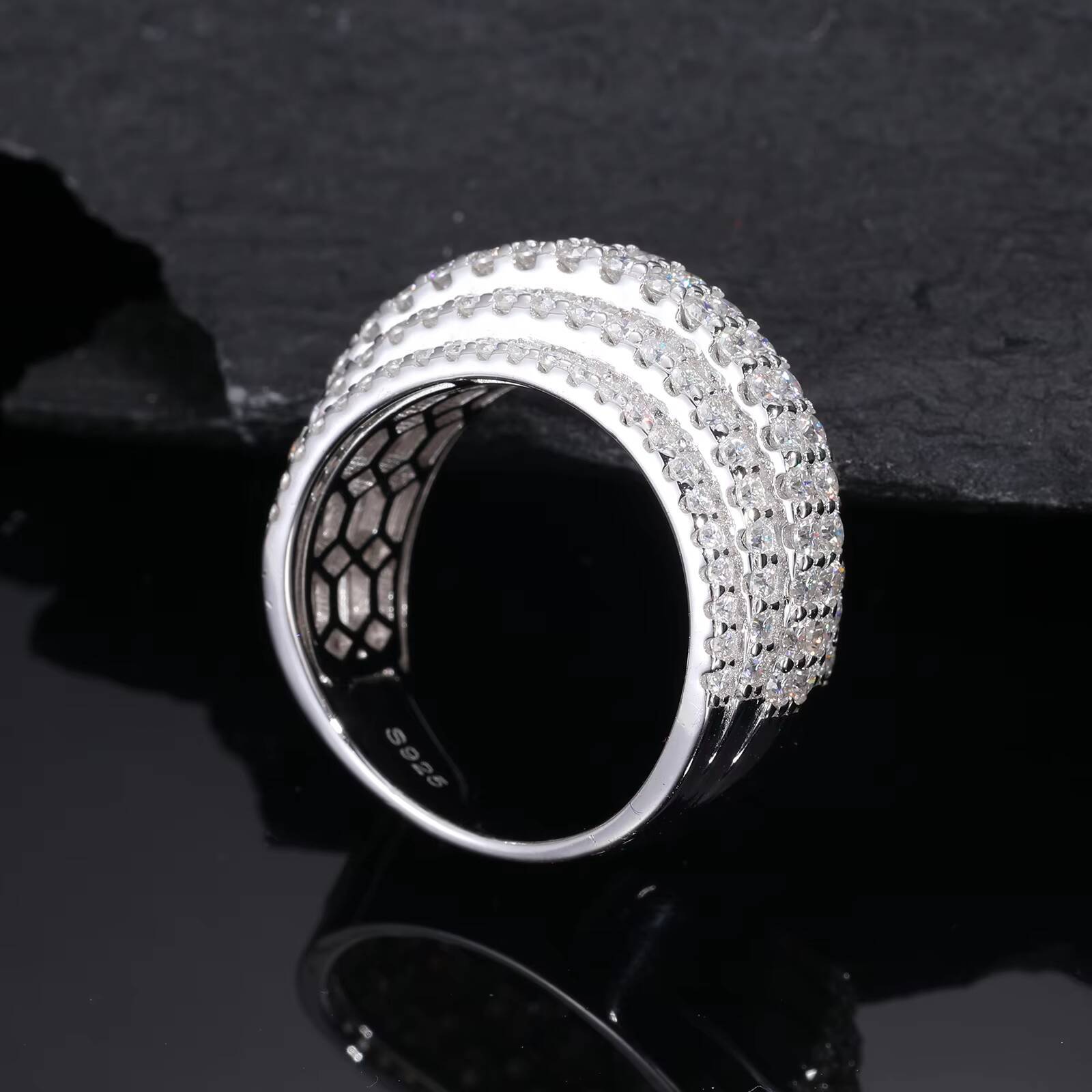 Pass Diamond Tester 6 Layers Lab Created Moissanite Band Ring White Gold 925 Sterling Silver Wedding Jewelry Engagement Ring